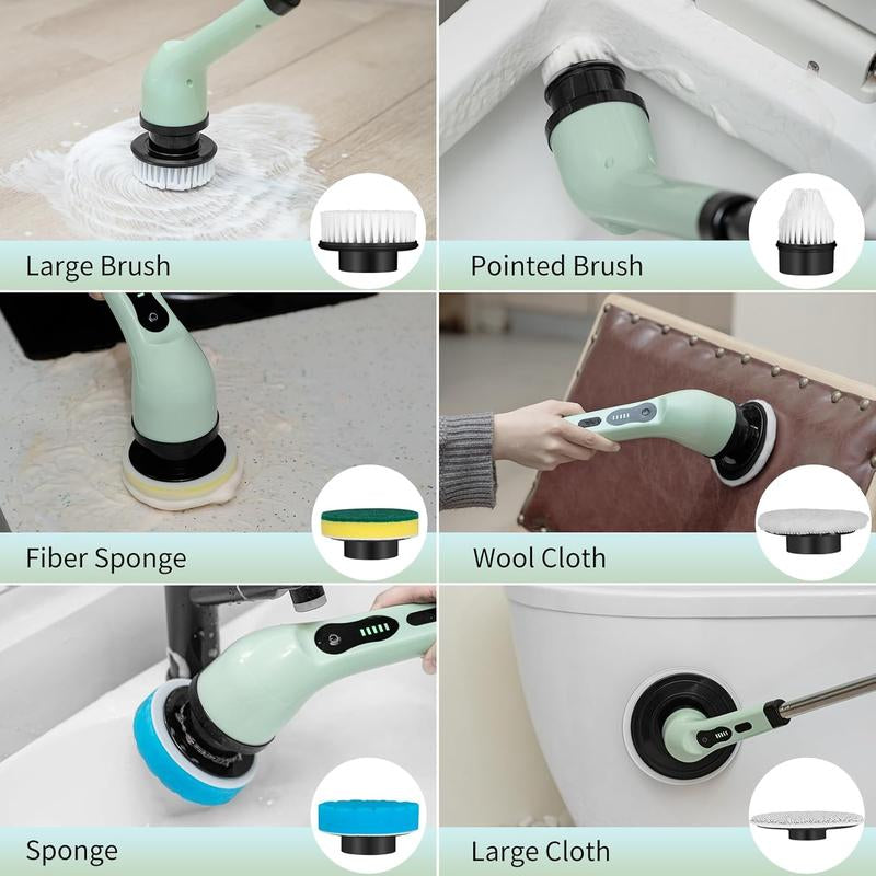Electric Spin Scrubber, 1 Set Electric Cleaning Brush with 9 Replacement Heads & Removable Telescopic Pole, Household Cleaning Tool for Bathroom, Kitchen, Car, Bathroom Accessories